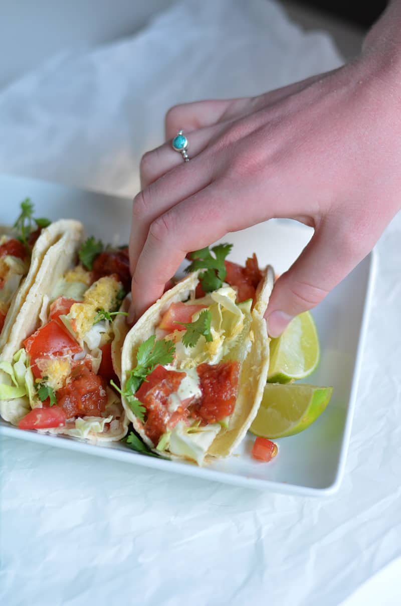 Tinfoil grilled fish tacos with creamy cilantro dressing