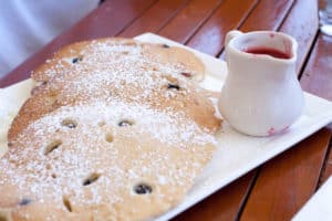 Lemon ricotta blueberry pancakes at The Beachcomber Cafe in Newport Beach, CA