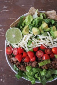 This easy and delicious taco salad is my favorite go-to simple dinner! It's fresh, fast, and incredibly delicious! Full recipe at femalefoodie.com.