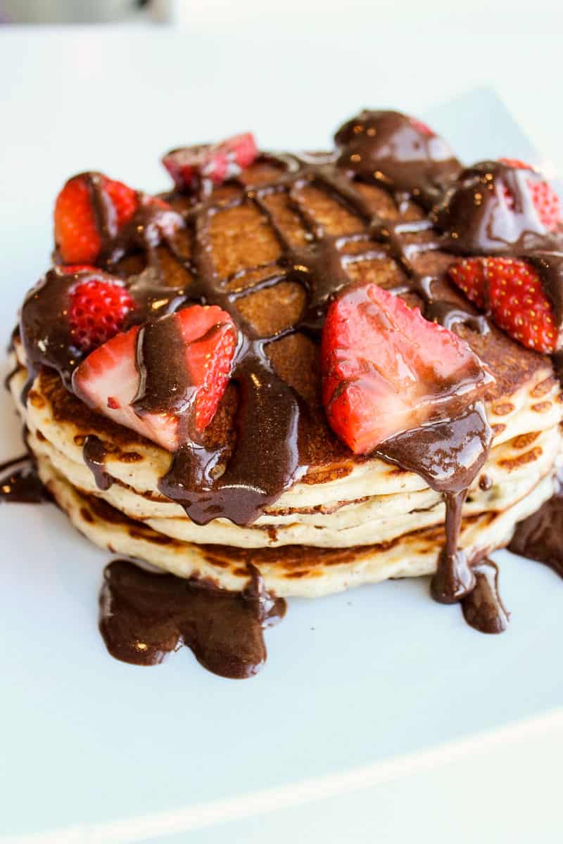 Fueled Kitchen's  chocolate dipped protein pancakes