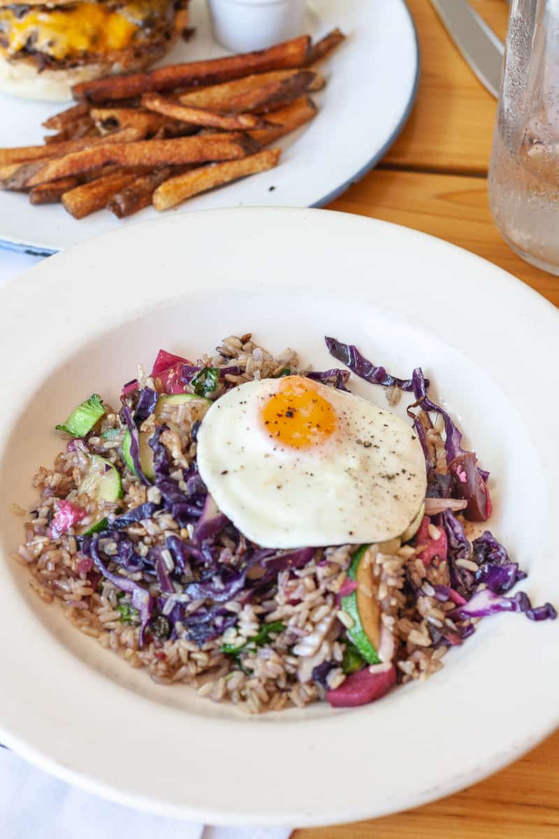 best brunch in Austin: Dai Due's crisped brown rice with punchy kimchi and crisp-tender spring vegetables, topped with sunny-side up egg