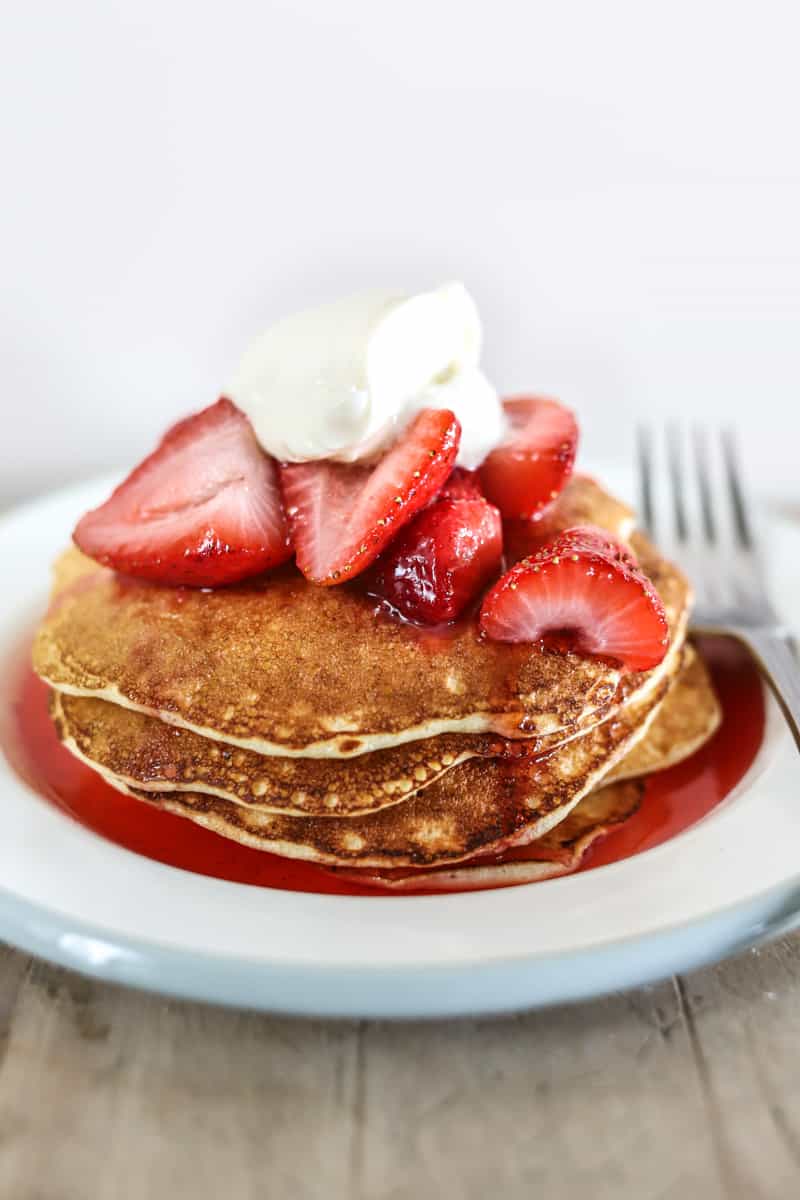 Cowgirl Creamery Cottage Cheese Pancakes with Crème Fraîche & Strawberries