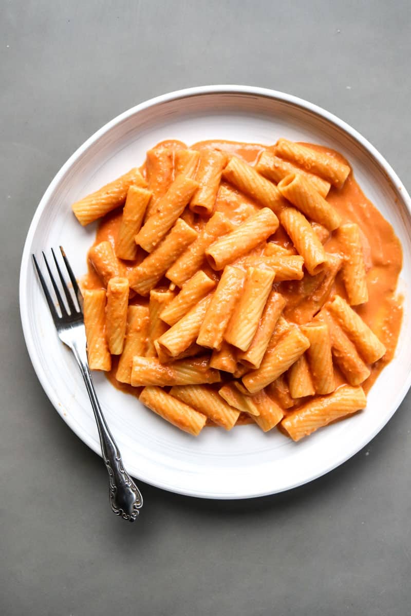 Pink Sauce Pasta on plate with rigatoni