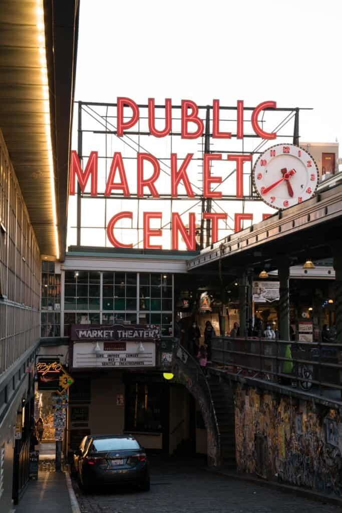 View of the front of Pike place market