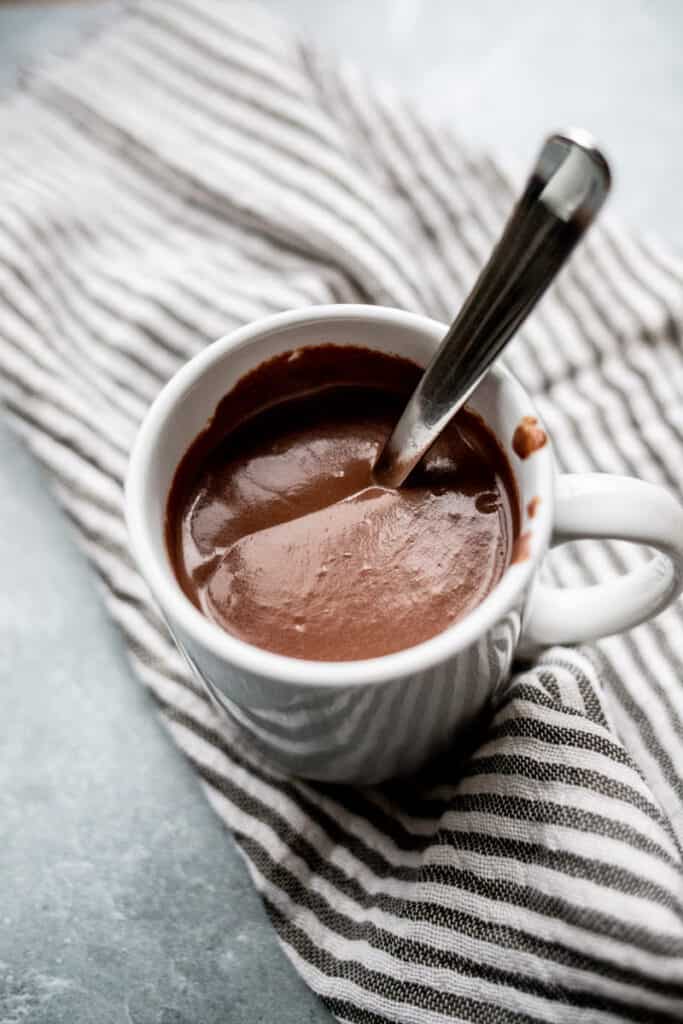 close up view of a cup of Italian hot chocolate