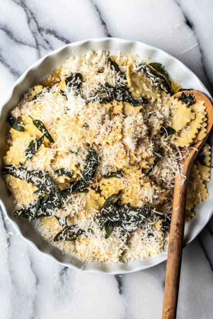 brown butter and sage ravioli with parmigiano reggiano