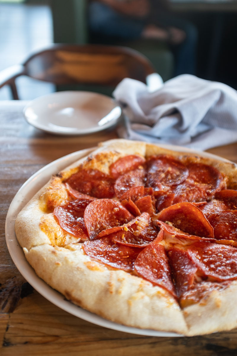 OAK Wood Fire Kitchen classic pepperoni pizza with hot honey, Best Pizza in Salt Lake City