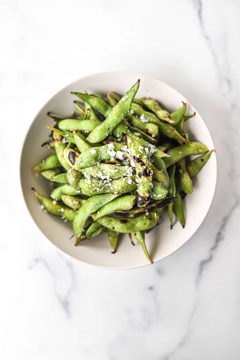 grilled edamame in bowl