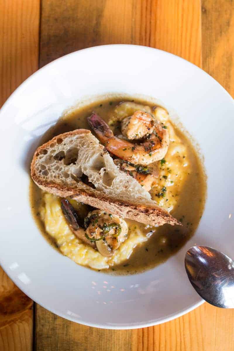 wild Carolina prawns served with McEwen & Sons grits and grilled bread by RockCreek Seafood & Spirits