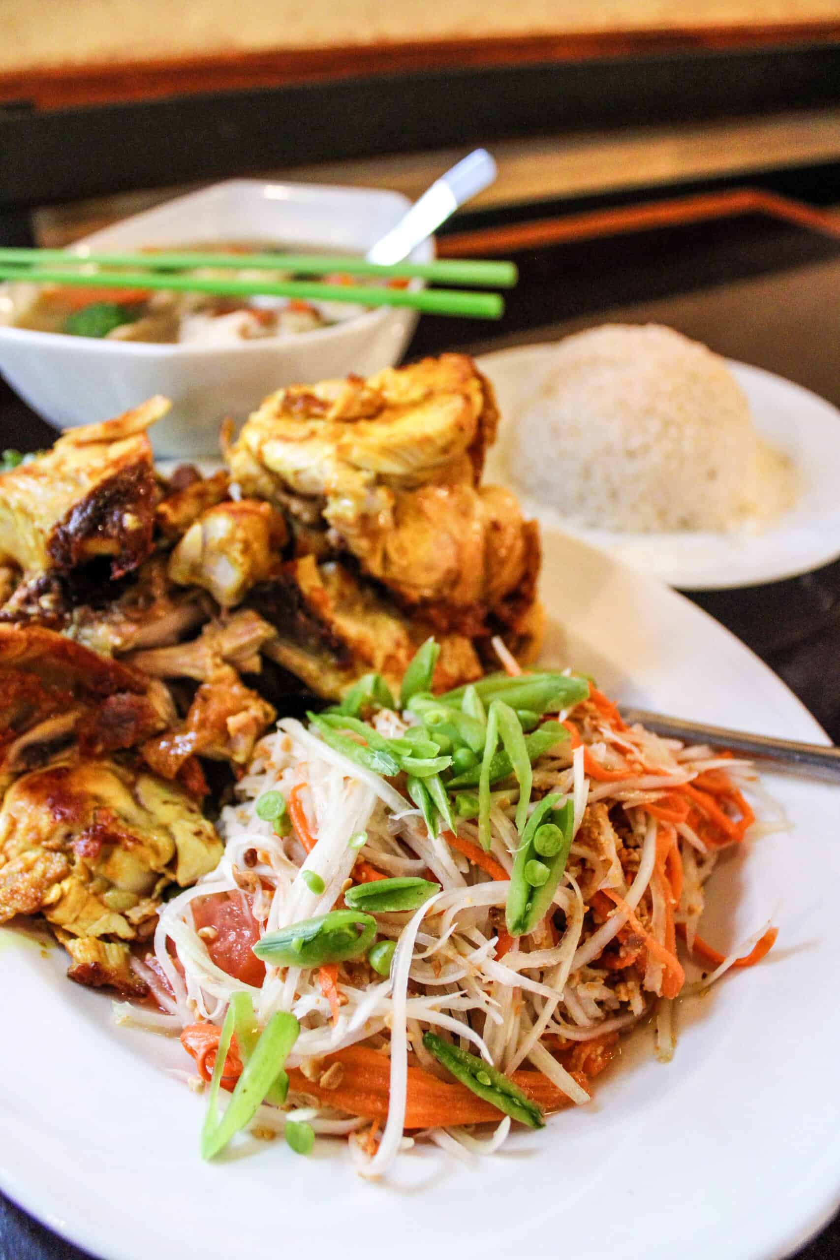 thai restaurants in salt lake city: fav bistro's thai grilled chicken with papaya salad
