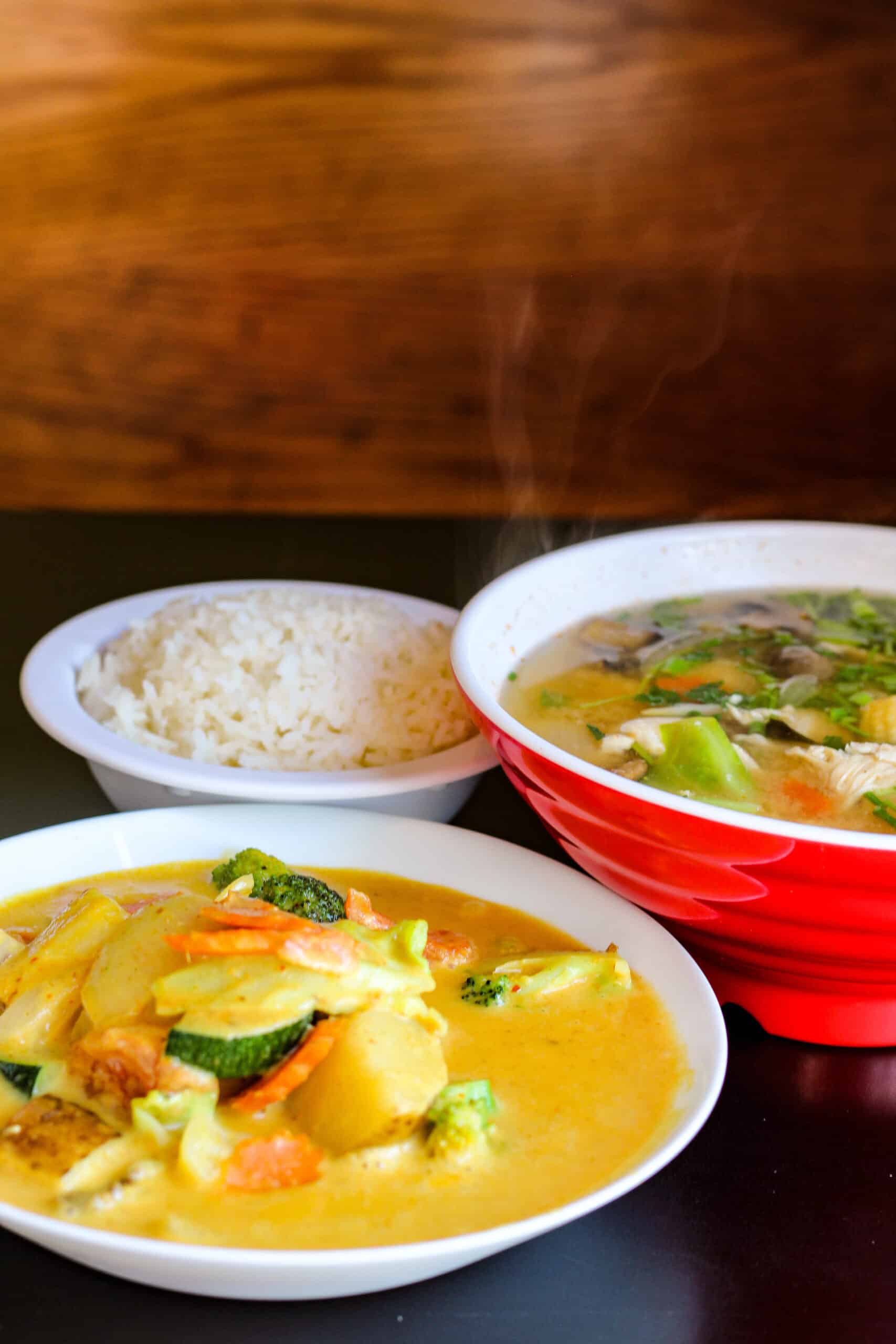 tea rose diner's yellow curry and mango curry