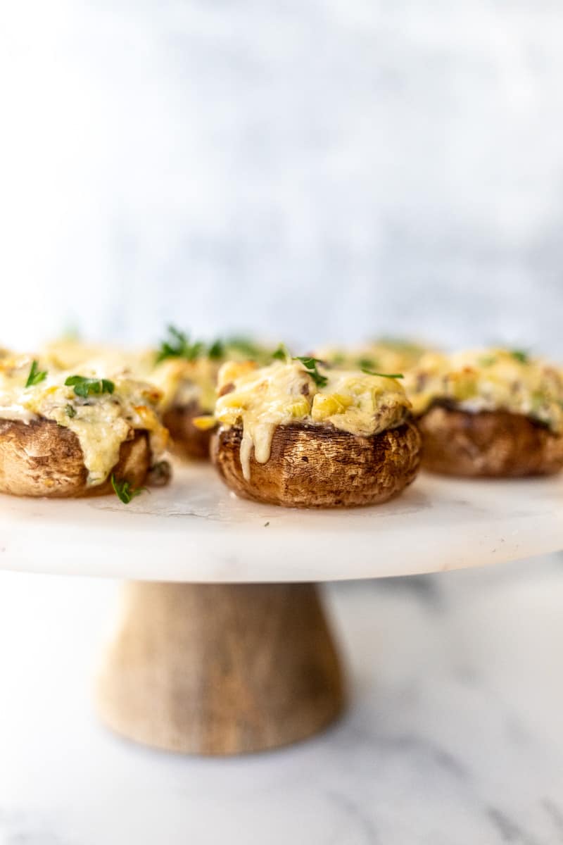 cheese stuffed mushrooms on platter