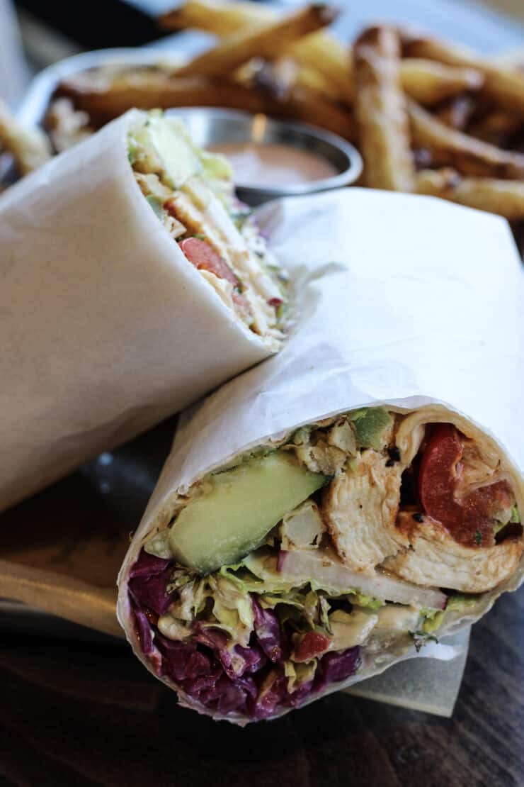 best lunch in slc: signature Lazis wrap with grilled marinated chicken