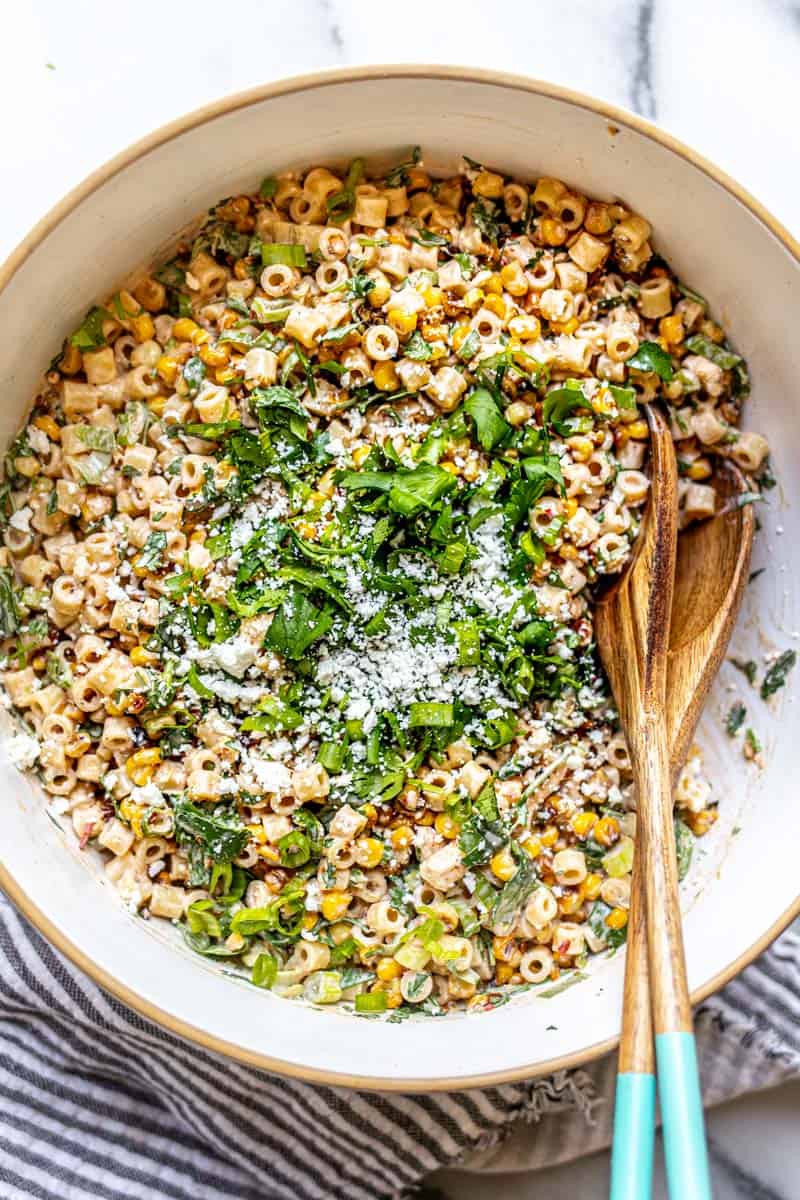 Mexican Street Corn Pasta Salad in serving bowl