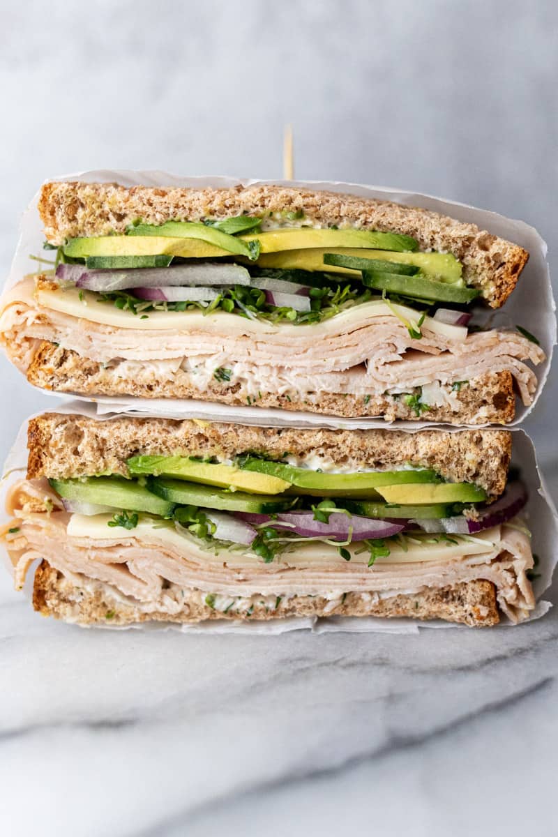 turkey avocado sandwich stacked