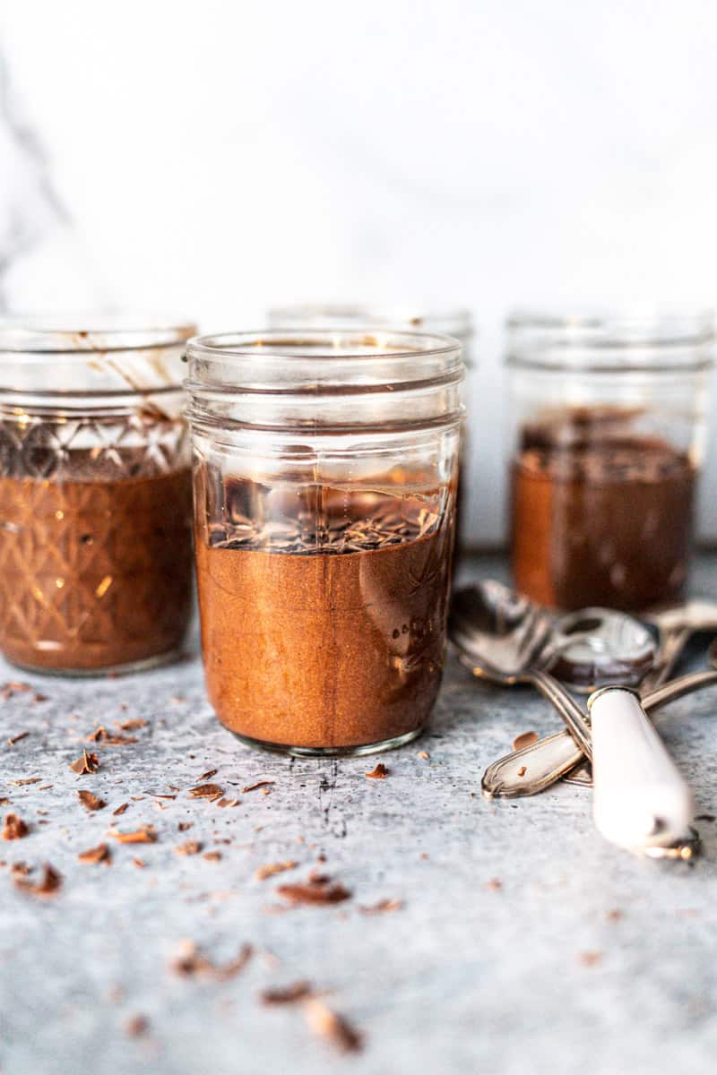 chocolate mousse in small mason jars